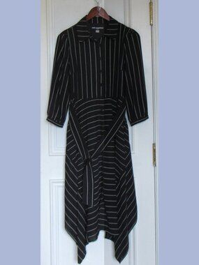 Karl Lagerfeld Paris Belted Button Front Collared Black Dress Womens Size 4